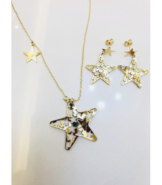 Pendientes y collar plata dorada -